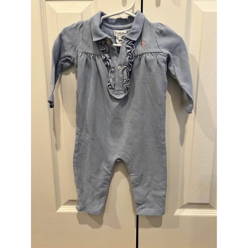 ralph lauren periwinkle blue longall with ruffle accent size 9 months
